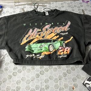 Divided • Cropped Ultimate Hi Speed Graphic Car Print Pull Over Sweatshirt • L